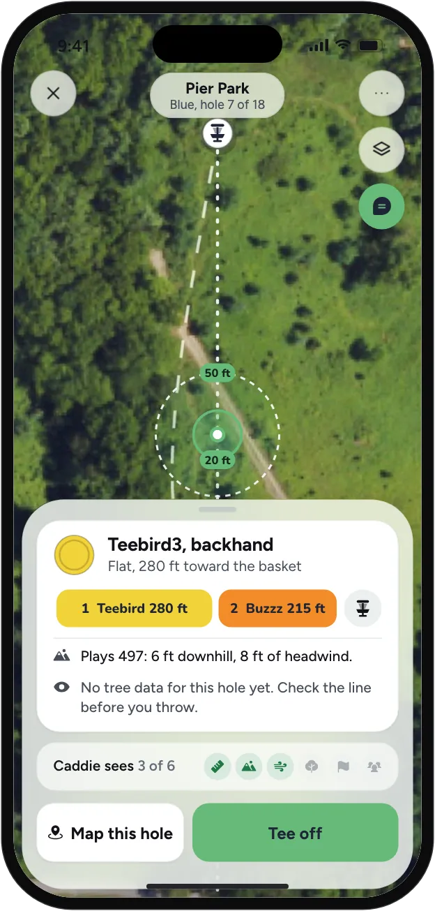 Caddie on a course with distance only