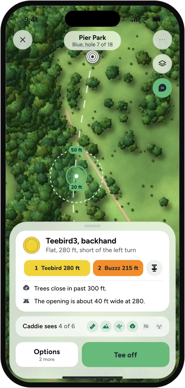 Caddie on a course with a tree map